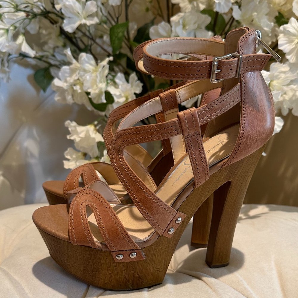 Jessica Simpson Platform Tan Leather Sandal  -Size 8